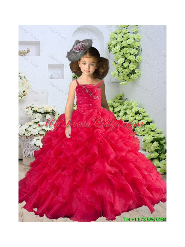 2016 Winter New Style Straps Beading and Ruching Little Girl Pageant Dresses in Coral Red