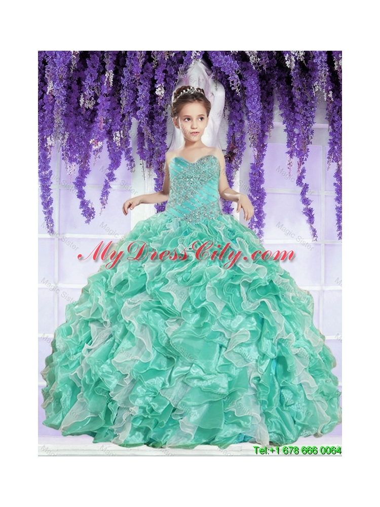 2016 Fall Luxurious Ruffles and Beaded Decorate Little Girl Pageant Dresses in Apple Green