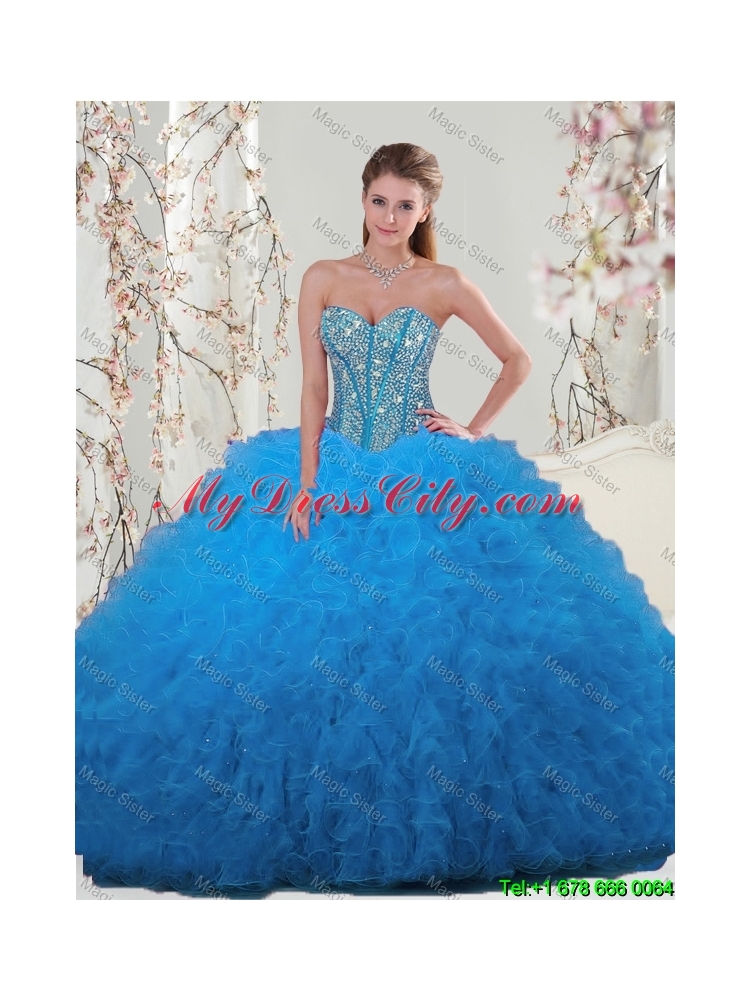 2016 Fall New Style Sweetheart Beaded and Ruffles Detachable Sweet 16 Dresses