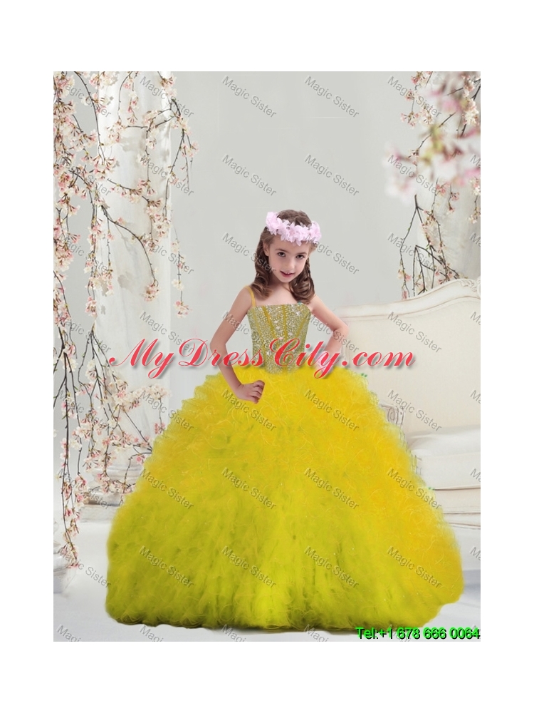 2016 Spring Detachable Sweetheart Yellow Quinceanera Dresses with Beading and Ruffles