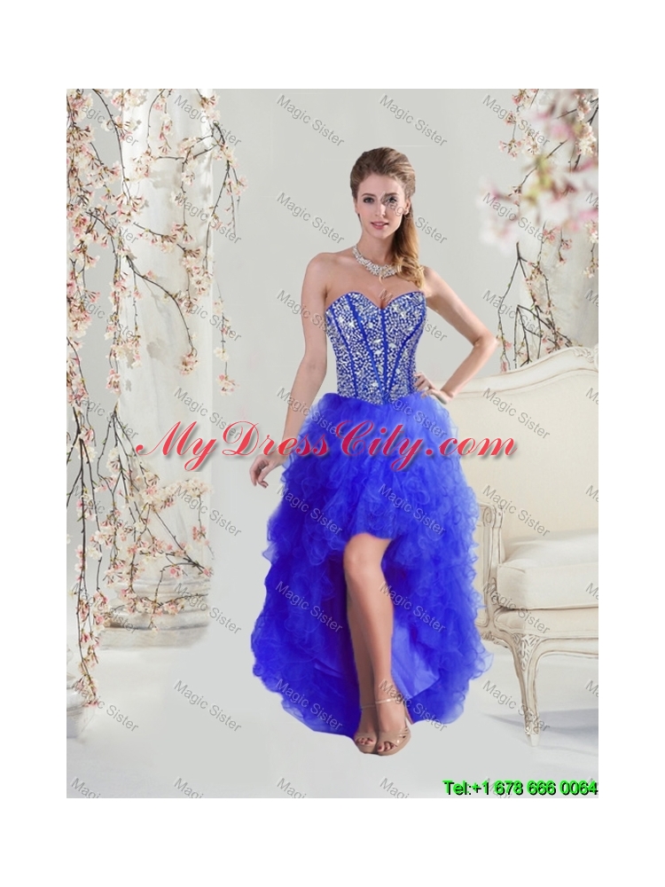 2016 Spring Pretty and Detachable Beaded and Ruffles Sweetheart Sweet 16 Dresses in Royal Blue