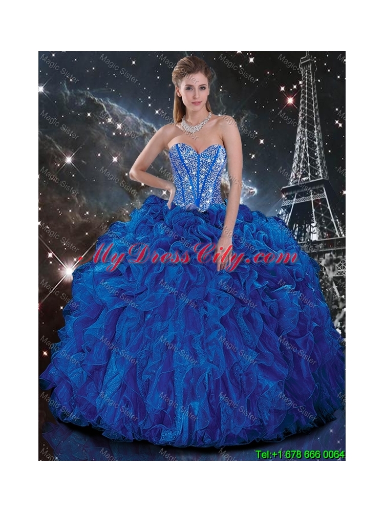 2016 Summer Cheap Royal Blue Quinceanera Dresses with Beading and Ruffles