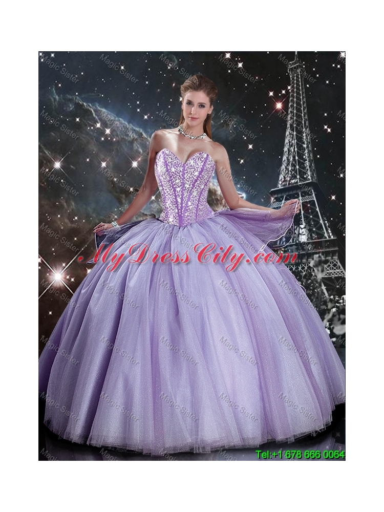 2016 Summer Cheap Sweetheart Lavender Tulle Sweet 16 Dresses with Beading