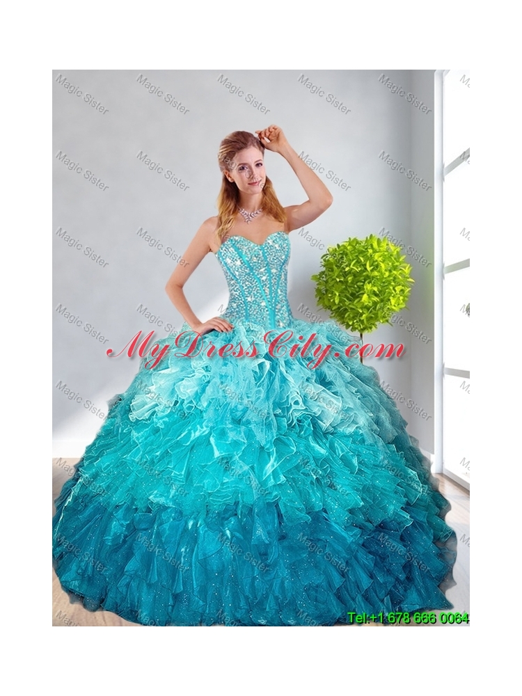 2016 Summer Discount Multi Color Quinceanera Gown with Ruffles and Beading