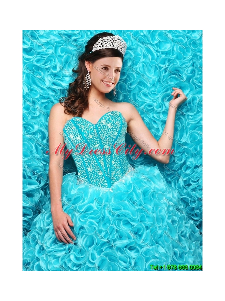 2016 Summer Popular Aqua Blue Quinceanera Dresses with Beading and Ruffles