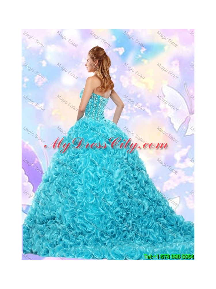 2016 Summer Popular Aqua Blue Quinceanera Dresses with Beading and Ruffles