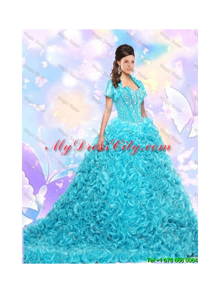 2016 Summer Popular Aqua Blue Quinceanera Dresses with Beading and Ruffles