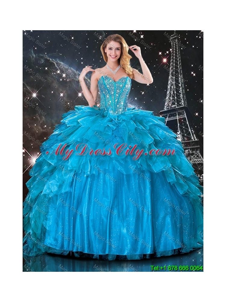 2016 Summer Popular Ball Gown Beaded Detachable Quinceanera Gowns in Blue