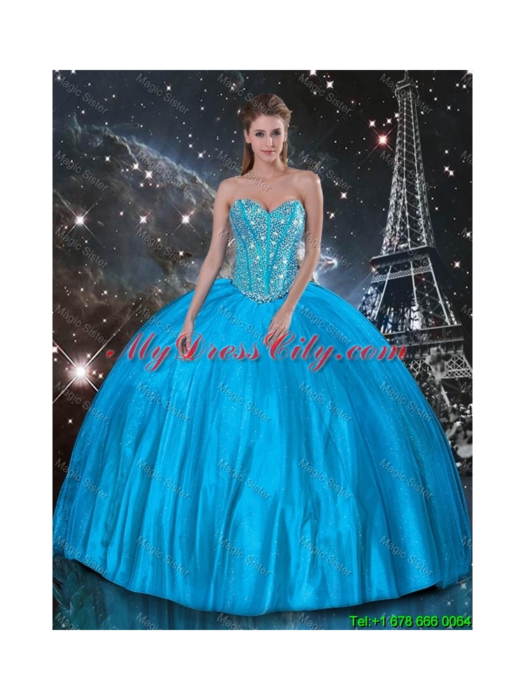 2016 Summer Popular Ball Gown Beaded Detachable Quinceanera Gowns in Blue