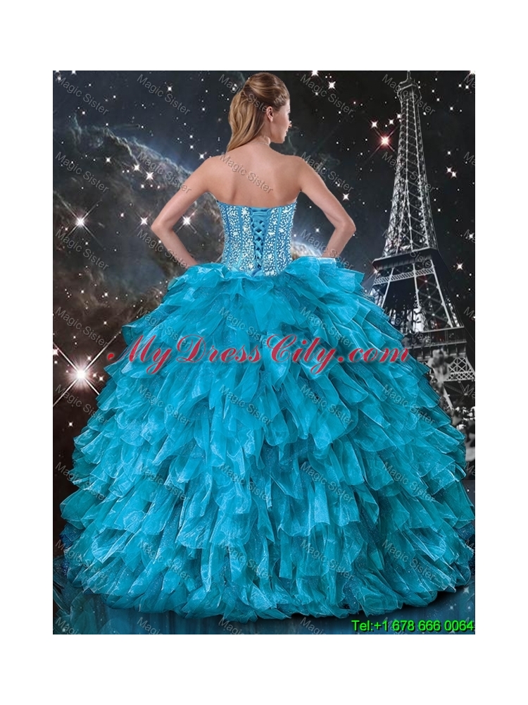 2016 Summer Popular Ball Gown Beaded Detachable Quinceanera Gowns in Blue