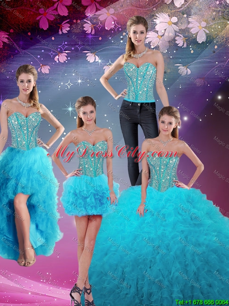 2016 Winter Detachable Sweetheart Beaded and Ruffles Quinceanera Dresses