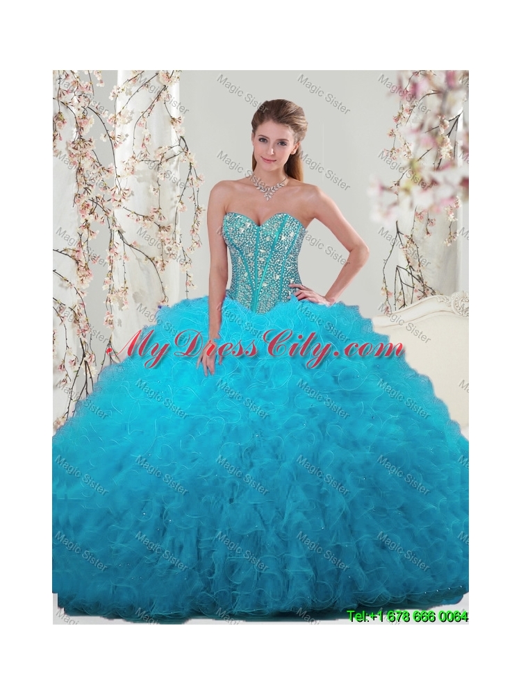 2016 Winter Detachable Sweetheart Beaded and Ruffles Quinceanera Dresses