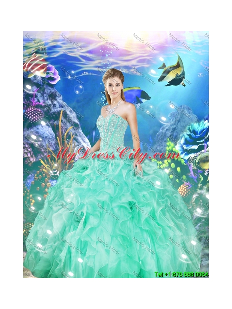 2016 Winter Perfect Beaded and Ruffles Sweet 16 Dresses in Apple Green