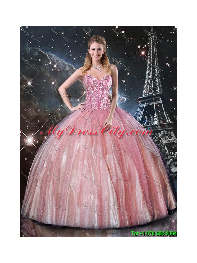 Fashionable 2016 Fall Ball Gown Sweetheart Beaded Quinceanera Dresses in Pink