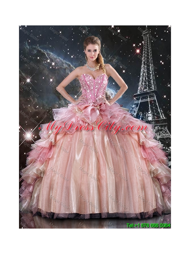 Luxurious 2016 Fall Ball Gown Beaded Tulle Detachable Sweet 16 Dresses with Belt