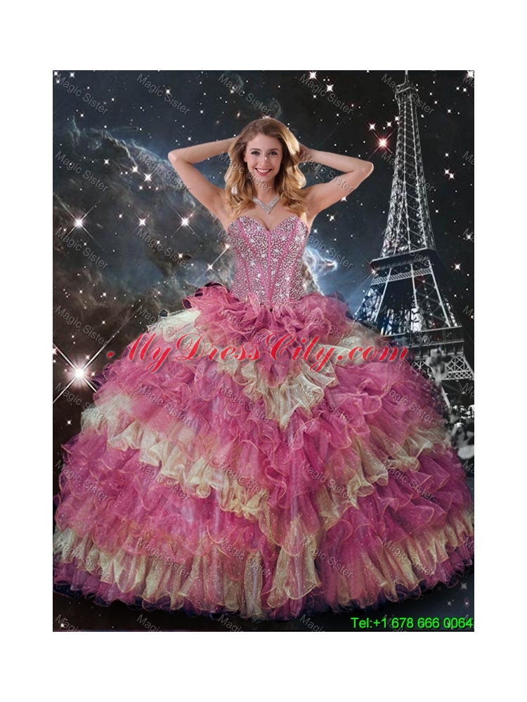 Perfect 2016 Fall Beaded Multi Color Quinceanera Dresses with Ruffled Layers