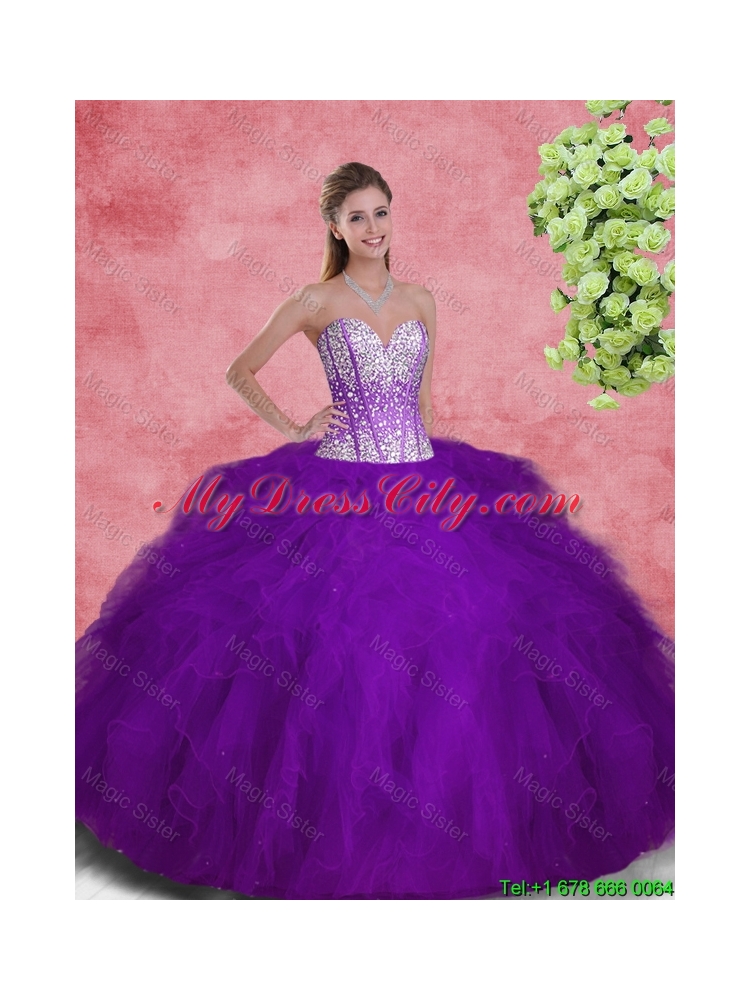 2016 Popular Sweetheart Beaded and Ruffles Sweet 16 Dresses in Purple