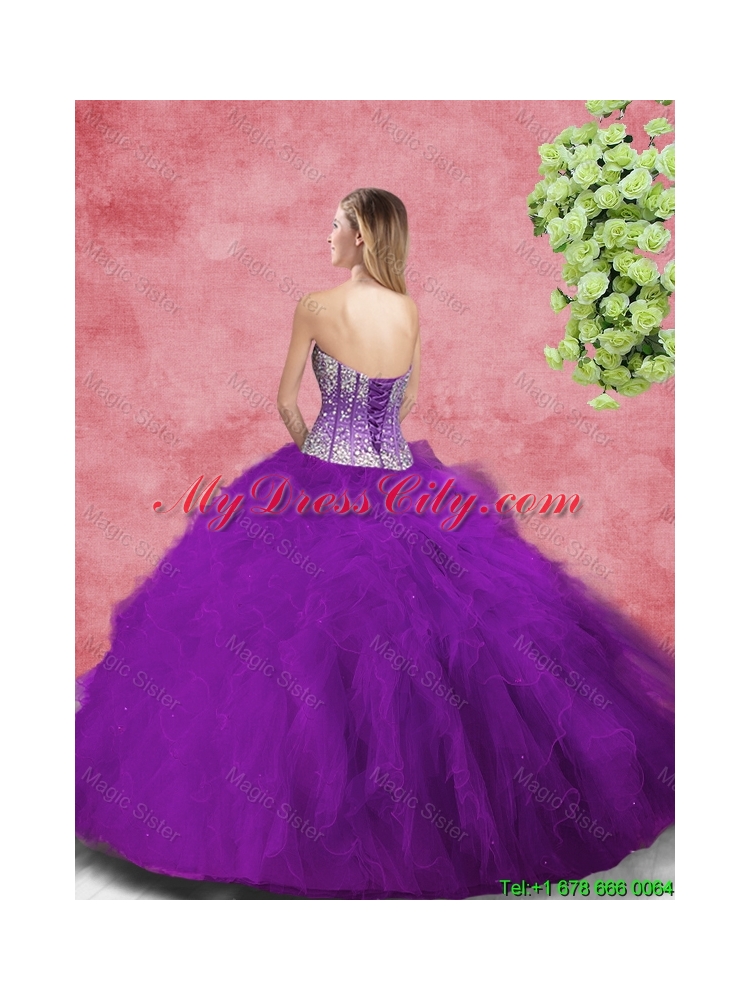 2016 Popular Sweetheart Beaded and Ruffles Sweet 16 Dresses in Purple