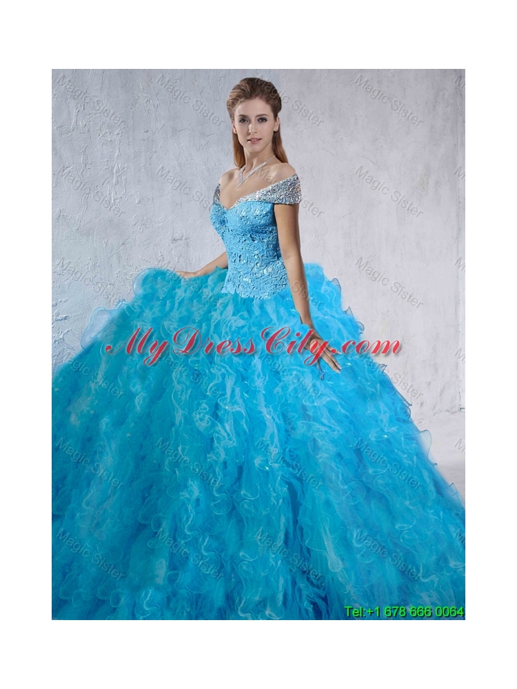 Fashionable Beaded and Laced 2016 Quinceanera Gowns with Brush Train