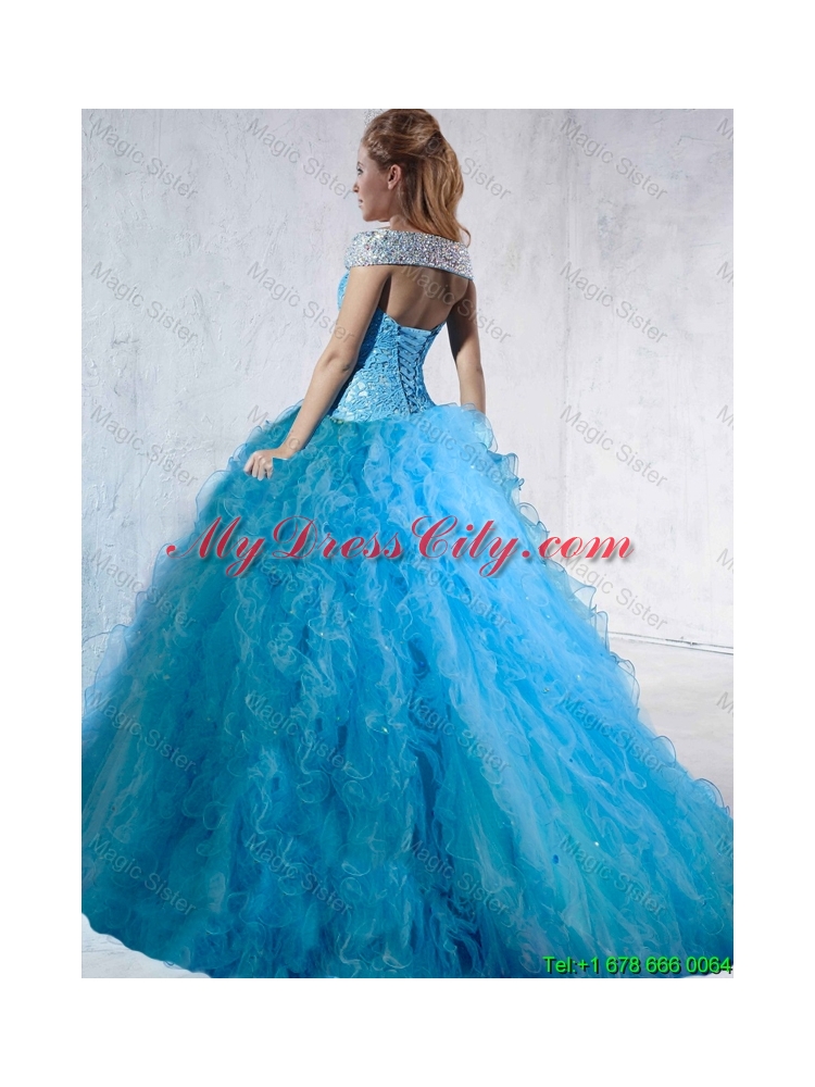 Fashionable Beaded and Laced 2016 Quinceanera Gowns with Brush Train