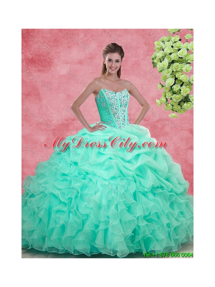 Luxurious Apple Green Quinceanera Gowns with Beading and Ruffles