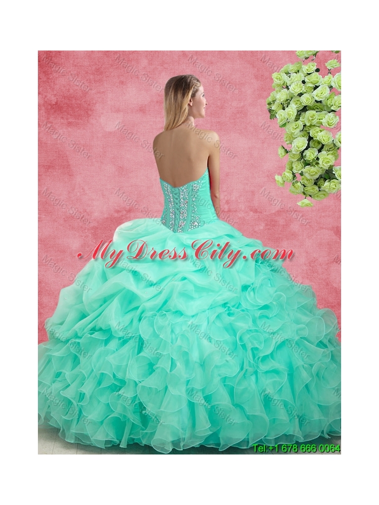 Luxurious Apple Green Quinceanera Gowns with Beading and Ruffles