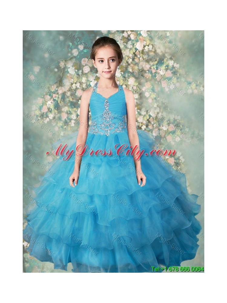 2016 Spring Pretty Halter Top Mini Quinceanera Dresses with Beading and Ruffled Layers