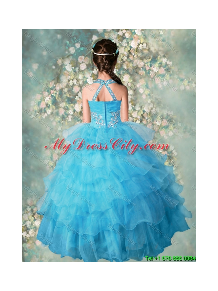 2016 Spring Pretty Halter Top Mini Quinceanera Dresses with Beading and Ruffled Layers