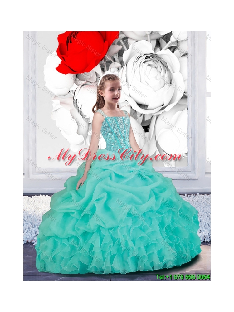 Lovely Straps Turquoise Organza Mini Quinceanera Dresses for 2016