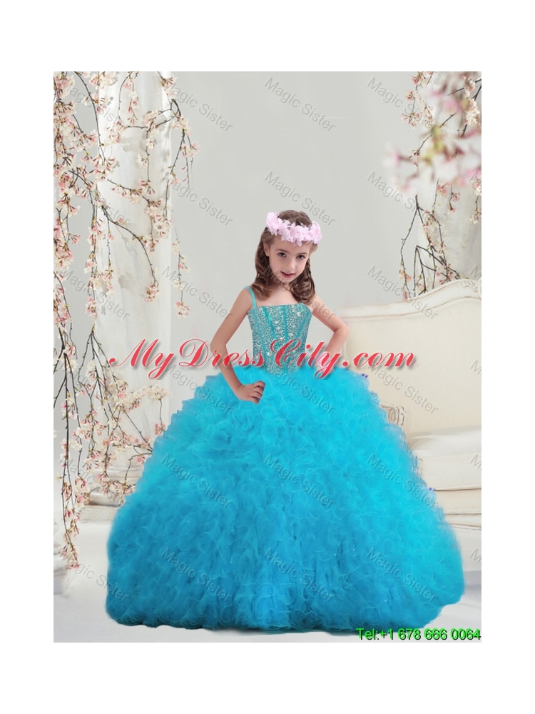 Perfect Beaded and Ruffles Spaghetti Mini Quinceanera Dresses in Turquoise