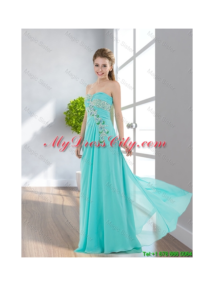 2016 Elegant Empire Floor Length Applique Prom Dresses with Beading