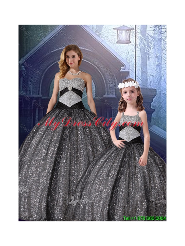 2015 Fall Classical Ball Gown Sweetheart Appliques Matching Sister Dresses in Black