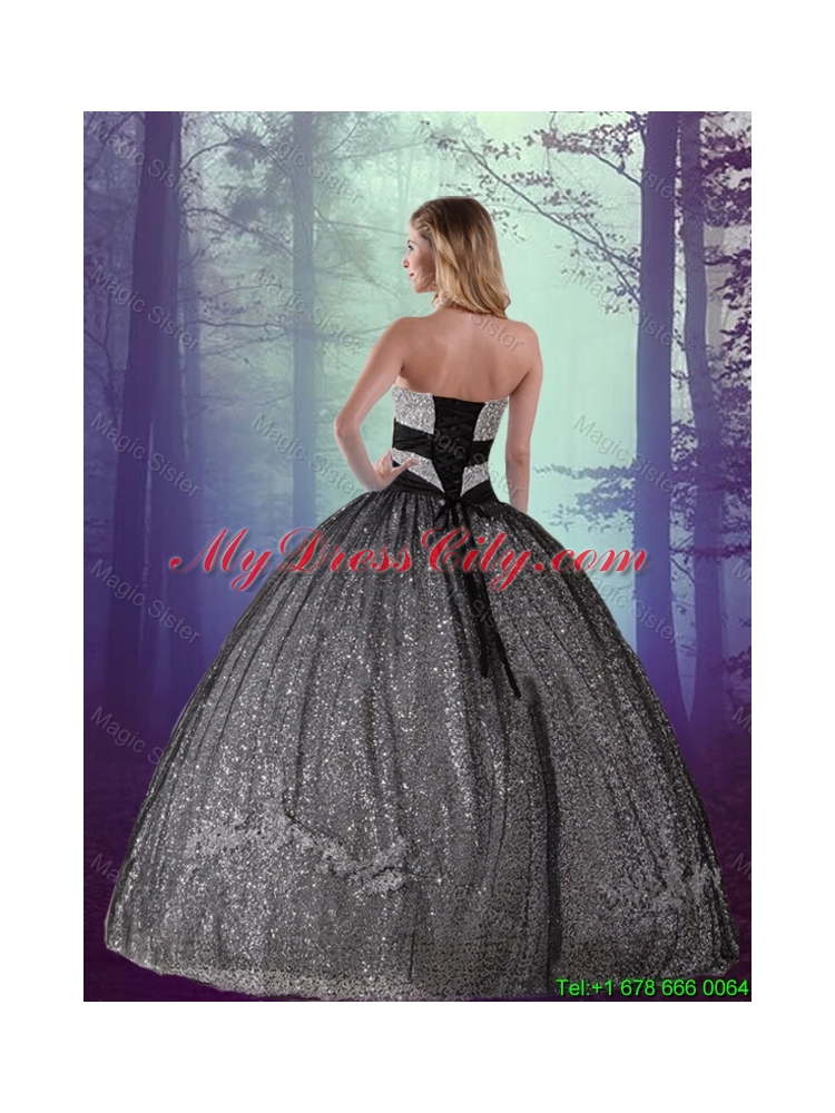 2015 Fall Classical Ball Gown Sweetheart Appliques Matching Sister Dresses in Black