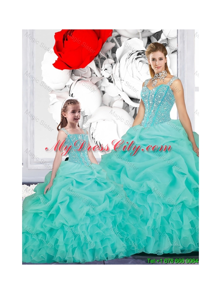 2015 Winter New Style Ball Gown Straps Matching Sister Dresses in Turquoise