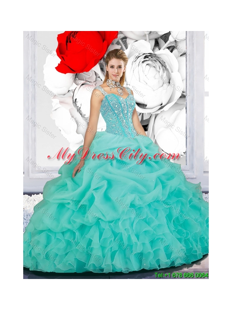 2015 Winter New Style Ball Gown Straps Matching Sister Dresses in Turquoise