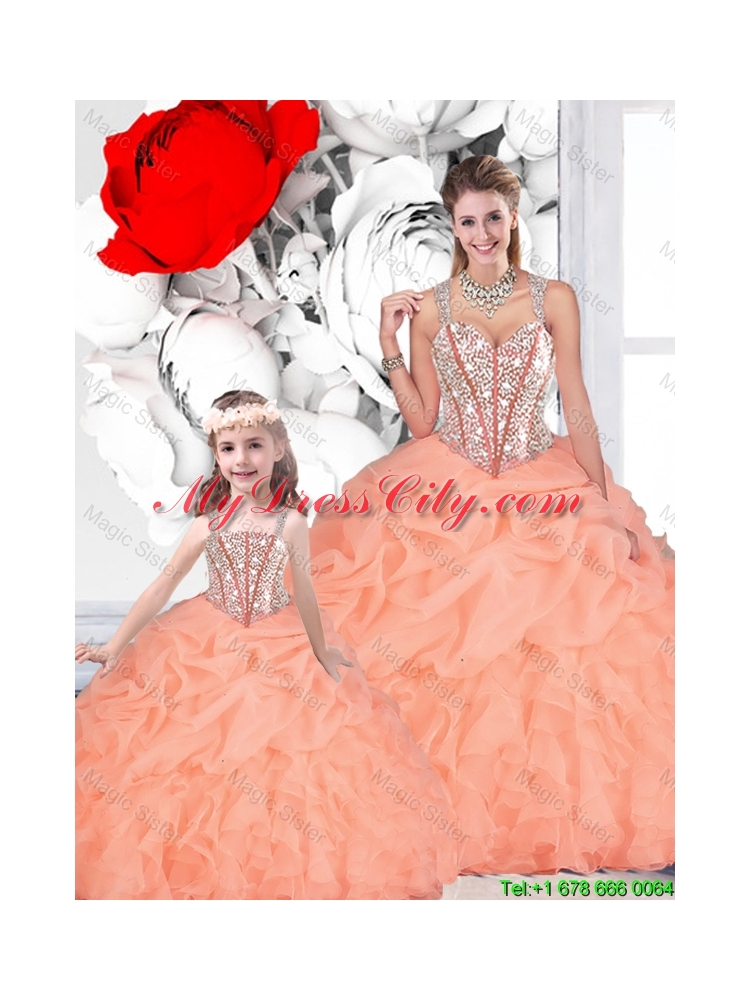 2015 Winter Popular Ball Gown Straps Beaded Matching Sister Dresses