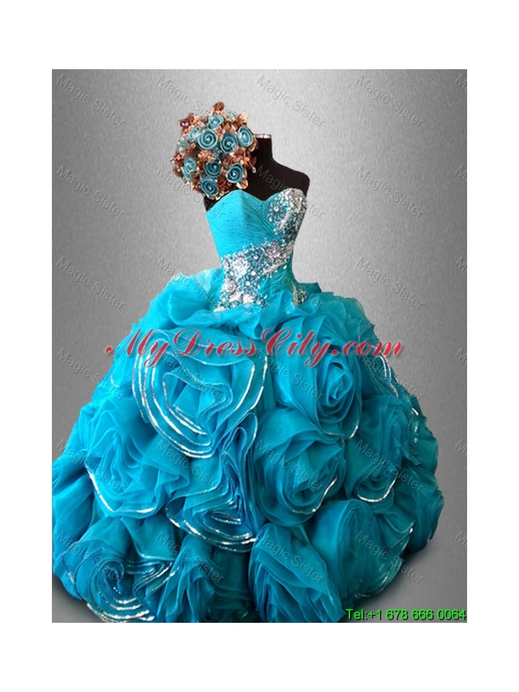 2015 Artistic Sweetheart Quinceanera Dresses with Beading and Rolling Flowers