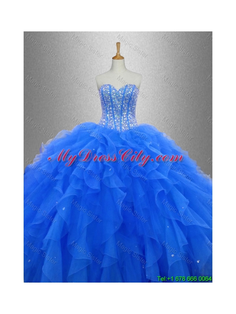 Discount Beaded and Ruffles 2016 Sweet 16 Gowns in Blue