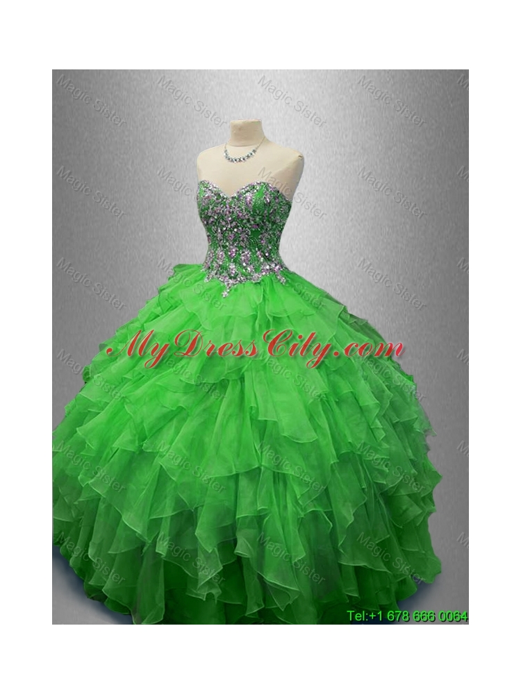 Fashionable Beaded Sweetheart Quinceanera Dresses in Green