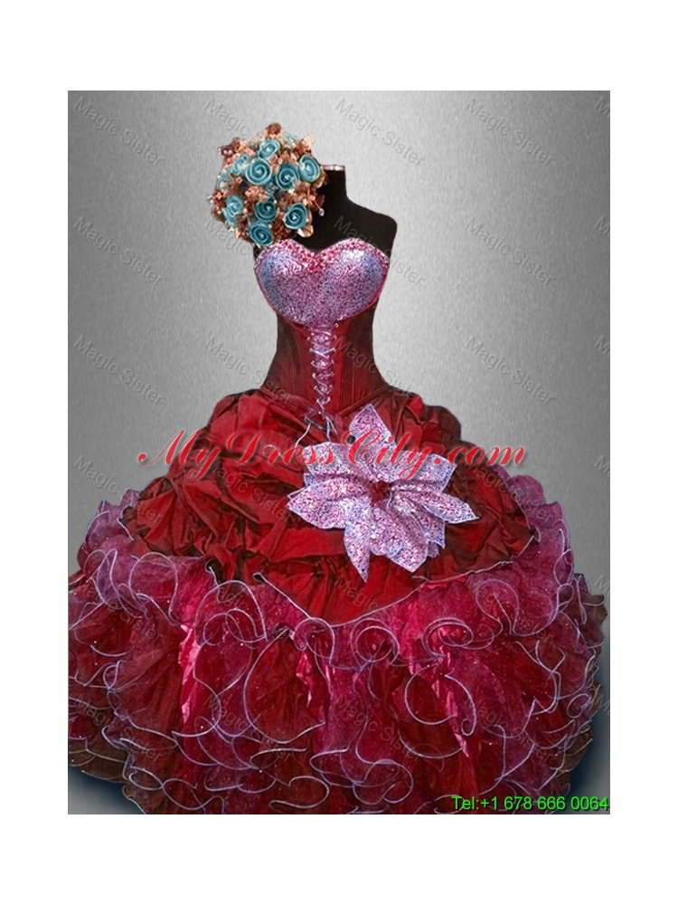 Fashionable Sweetheart Quinceanera Gowns in Wine Red