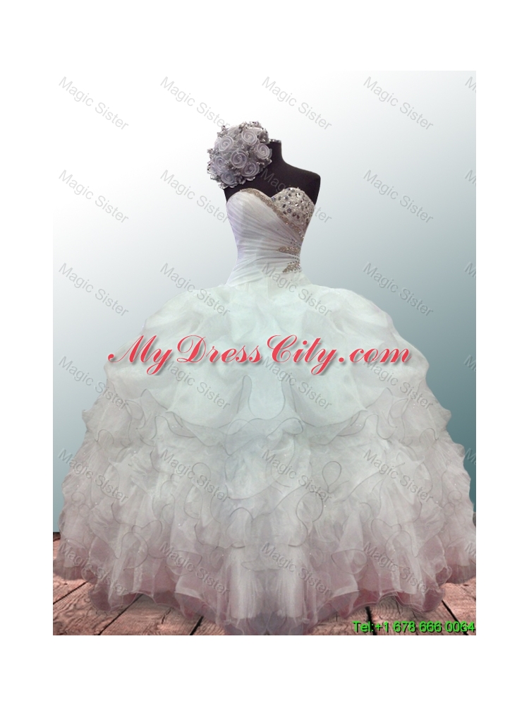 New Style Sweetheart Ball Gown White Quinceanera Dresses with Beading and Ruffles