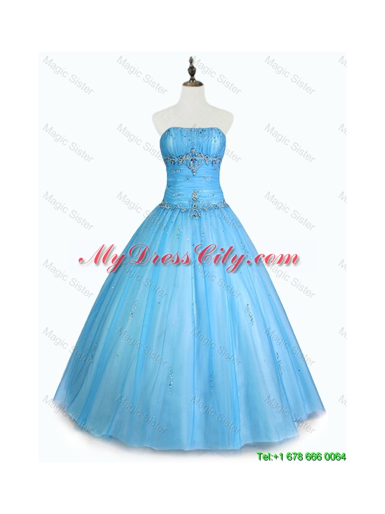 Simple Strapless Beaded Quinceanera Dresses with Floor Length