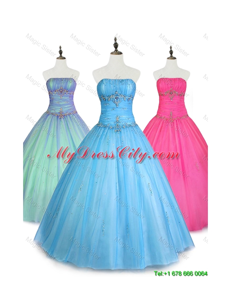 Simple Strapless Beaded Quinceanera Dresses with Floor Length