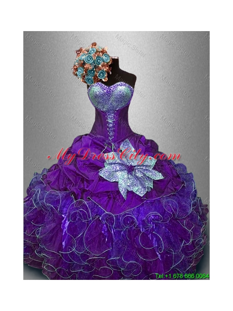 New Arrivals Sequined Purple Sweet 16 Gowns with Ruffles