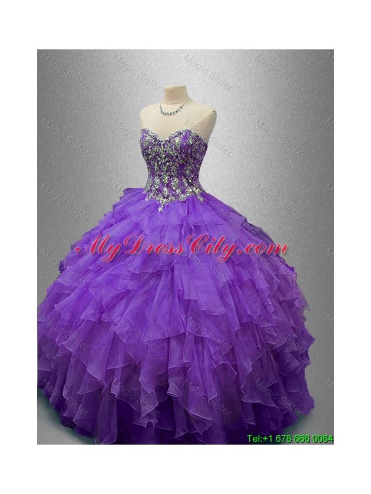 New Style Purple Sweet 16 Gowns with Beading and Ruffles