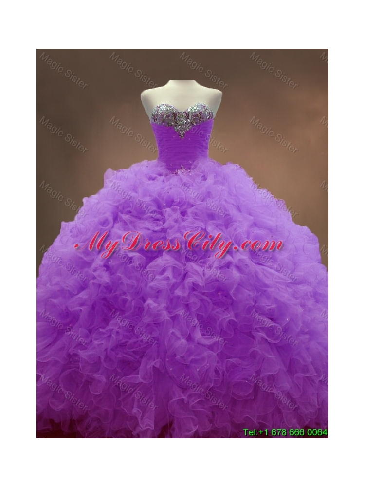 Custom Made  Sweetheart Lilac Quinceanera Dresses with Beading and Ruffles