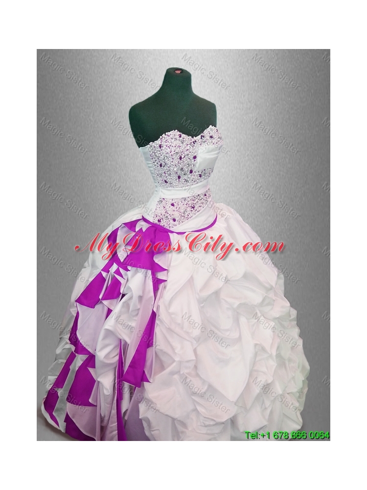 Latest Ball Gown Beaded Quinceanera Dresses in White and Fuchsia