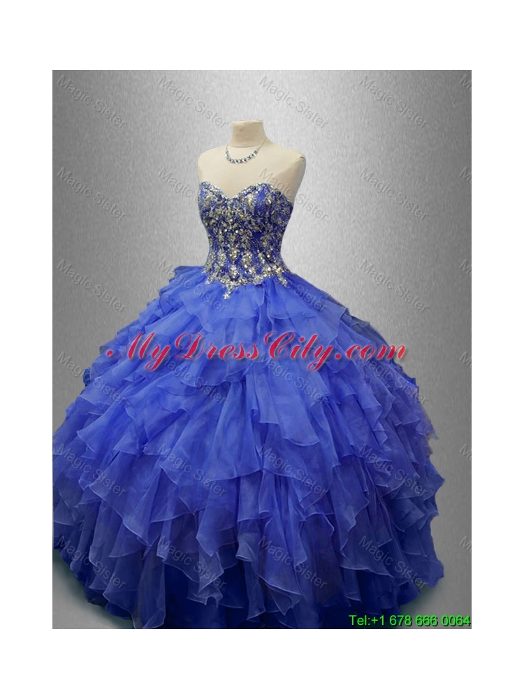 Classical Beaded Blue Quinceanera Gowns with Ruffles