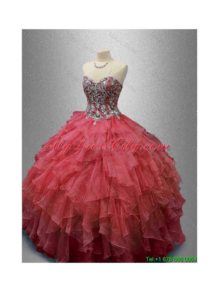 In Stock Beaded and Ruffles Quinceanera Gowns in Organza