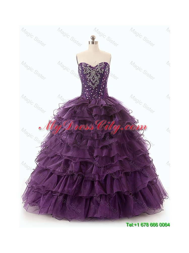 Beautiful Dark Purple Quinceanera Dresses with Ruffled Layers